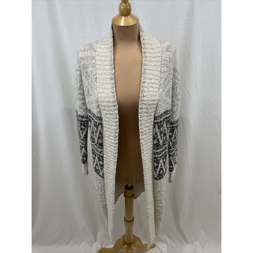 JOIE Women's XS Cardigan Sweater Cream Gray Aztec Duster Open Front Cozy‎